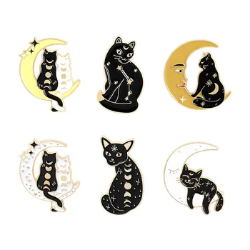 Čarodejnice Mačka Brošňa Osobnosti Fázy Mesiaca Mačka Brošňa Anime Módne Batoh Odznak Malý Black Cat Preklopke Kolíky Cartoon Smalt Kolíky