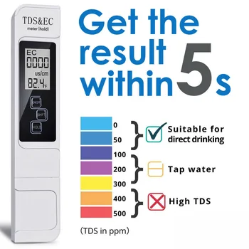 TDS ES Merač Digitálny Tester Kvality Vody 0-9999 PPM Rozsah Merania Vody Čistota Teplota meradla, Tester pre Pitnú Vodu