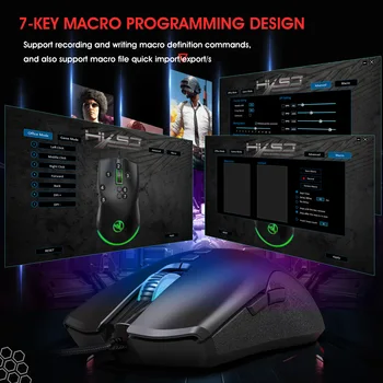 Hongsund Farebné podsvietenie 7D Hry Myš E-Sports Wired Mouse 6400Dpi Nastaviteľné Podporu Makro Programovanie Myš