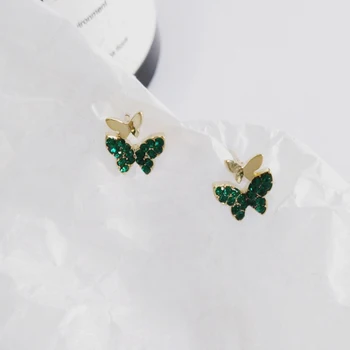 Yaologe Motýľ Náušnice Zvierat Roztomilý Mini Zelená Zlatá Farba Spájať Drahokamu Stud Náušnice Pre Ženy, Dievčatá Vitality Šperky