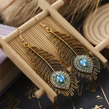 Vintage Etnických Modrá Drahokamu Zlatého Páva Očných kvapiek Náušnice pre Ženy Visieť Náušnice Boho Luxusné Monet Príslušenstvo Šperky