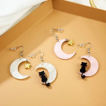 Kórejský fashion new moon náušnice preháňania tvorivé málo twin star akryl mačka prívesok náušnice aretes colgantes