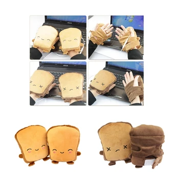 Roztomilý Toast Chlieb Tvar USB Ruky Teplé Kúrenie Rukavice Pol Nositeľné Bezprstové 5V