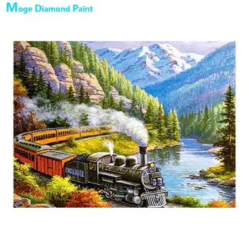 Vidieku Parný Rušeň Diamond Maľovania Vlaku Vyhliadkové Koleso Plné Vŕtanie Nouveaute DIY Mozaiky Výšivky 5D Cross Stitch Darček