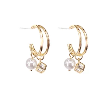 Ovládal nové dvojité kovové pearl náušnice fashion square duté z crystal Ženy Drop náušnice Šperky