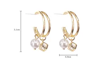 Ovládal nové dvojité kovové pearl náušnice fashion square duté z crystal Ženy Drop náušnice Šperky