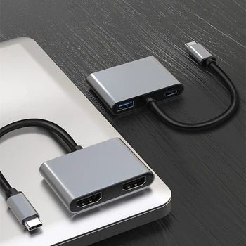 Typ C pre Dual HDMI USB 3.0 PD Converter, 4 v 1, USB, C Dock Stanica Hub 4K Adaptér Kábel Pre Telefón Macbook Laptop, TV