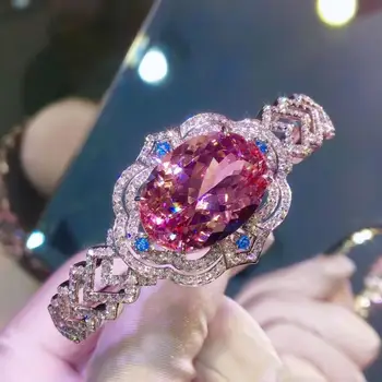 Prírodný Ružový Náramok Zdobený Náramky Luxusné Šľachtické Kráľovské Šperky Topaz Náramok Žena Drahokam Striebro 925 farba