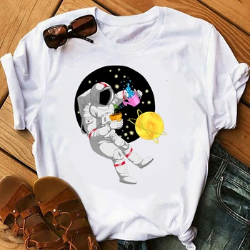 Dámske Ležérne Vysokej Kvality Krátky Rukáv T-Shirt Zábavné astronaut tlač ženy Tshirt o-neck t-shirt čaj