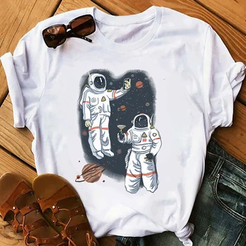 Dámske Ležérne Vysokej Kvality Krátky Rukáv T-Shirt Zábavné astronaut tlač ženy Tshirt o-neck t-shirt čaj