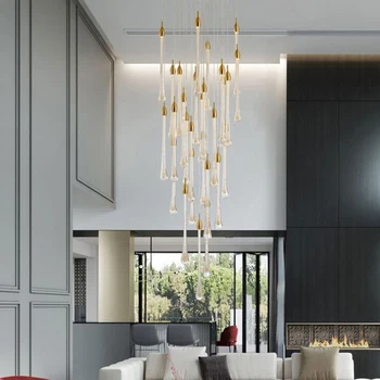 Luxusné moderné krištáľový luster pre schodisko veľké gold drop dizajn led cristal lampa dlho villa lobby závesné osvetlenie zariadenie