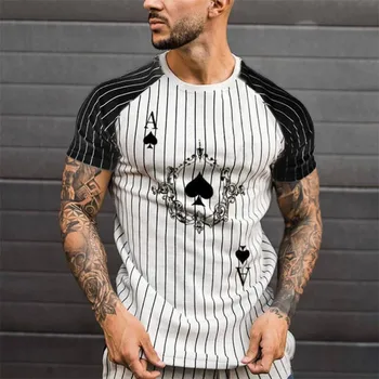 Móda Muži T-Košele S Krátkym Rukávom pánske Top Shirt Harajuku Lete Bežné Streetwear Prekladané Poker Tlače O-Neck Tričká Topy