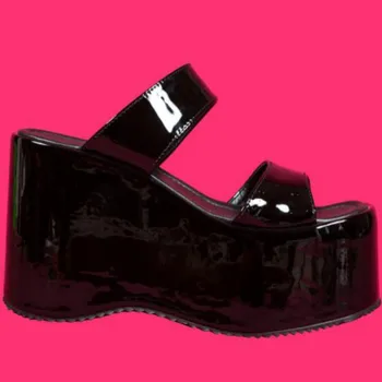 Hot Predaj Zvýšenie Výšky Topánky Dámske Sandále Čierne Nosiť Topánky Platformu Klinové Podpätky Pohode Gotický Sandále Dámske Topánky Plus Size42