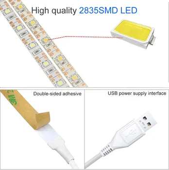 USB LED Pásy Lampa SMD3528 DC5V 1M 2M 3M USB Stmievateľné Dotykový Snímač Prepínač Flexibilné LED Svetlo Pásky Pásky šijací stroj Osvetlenie