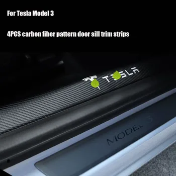 4Pcs/Set Dvere Auta Pedál Chránič Nálepka, 3D Kožené Uhlíkových Vlákien Prah Pásy pre Tesla Model 3 Auto Styling Príslušenstvo