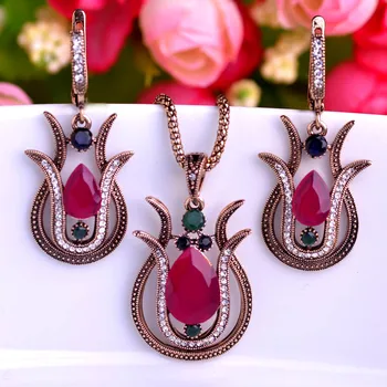 Anti Zlatý Tulipán Turecký Vintage Šperky Sady Náhrdelník & Náušnice Živice Crystal Colares Bijuterias Ženy Šaty Sady Golier Bijoux