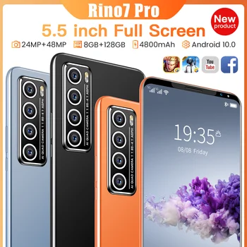 Nové 2021 Rino7Pro Andriod Telefón 8GB RAM, 128 GB ROM Odtlačkov prstov ID Dual SIM+Micro SD 5.5 Palcový Mobil 4800mAh MTK6595 Mobilné