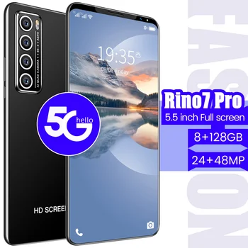 Nové 2021 Rino7Pro Andriod Telefón 8GB RAM, 128 GB ROM Odtlačkov prstov ID Dual SIM+Micro SD 5.5 Palcový Mobil 4800mAh MTK6595 Mobilné