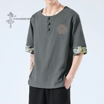 Japonský Kimonos Letná 6 Farieb-Krátke Rukávy T-shirt Harajuku Yukata Japonsko Vyšívané Bielizeň Mužov Košele Nohavice Ázijské Kostým