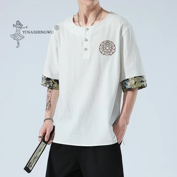 Japonský Kimonos Letná 6 Farieb-Krátke Rukávy T-shirt Harajuku Yukata Japonsko Vyšívané Bielizeň Mužov Košele Nohavice Ázijské Kostým