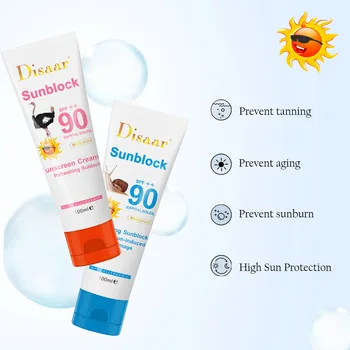 Slimák opaľovací krém krém 100ml,ochranný Krém na Tvár s Disaar Sunblock 90++ Ochranný Krém Pigmentácia