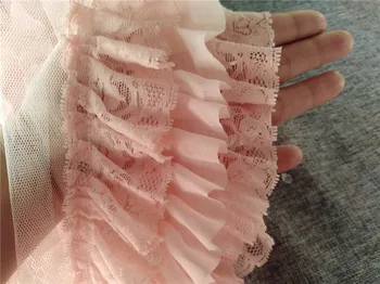 10 CM Široký Tri Vrstvy Čipky Koži Ružové 3D Skladaný Šifón Vyšívané Textílie Fringe Prehrabať Výbava Nadýchané Šaty, Šitie DIY Páse s nástrojmi