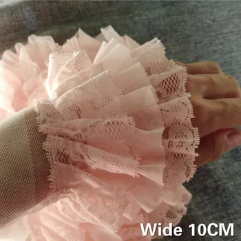10 CM Široký Tri Vrstvy Čipky Koži Ružové 3D Skladaný Šifón Vyšívané Textílie Fringe Prehrabať Výbava Nadýchané Šaty, Šitie DIY Páse s nástrojmi