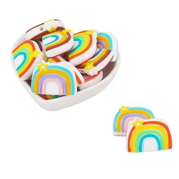 Chenkai 10PCS potravinársky Rainbow Hviezdy. baviť Silikónové Korálky DIY Dieťa Dieťa Cumlík Ošetrovateľskej Počiatočných Náhrdelník Zmyslové Príslušenstvo Hračky