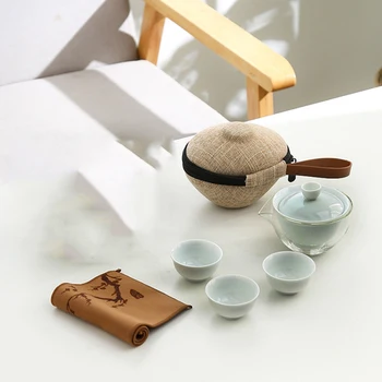 Japonský štýl Kryt Misy Teacup Keramické Prenosné Čaj Nastaviť Travel Set Kung Fu Čaj prípravu Čaju Artefakt Office Rýchle Hosť Pohár