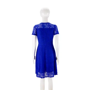 2021 nový štýl Európskych a Amerických módnych elegantnej čipky duté krátky rukáv kolo krku šaty modré kvalitné šaty