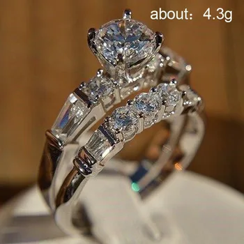 Luxusné 2ks/set Ženy, Snubné Prstene AAA Kolo Cubic Zirconia Módne Geometrické Crystal CZ Svadobné Svadobné Krúžok Strany Šperky Darček