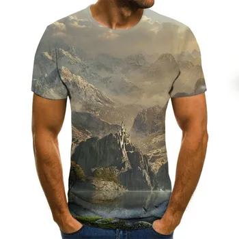 2021 Letné Nový Štýl 3D pánske T-shirt bežné krátke rukávy O-neck fashion prírodné tlač T-shirt muž ČAJ