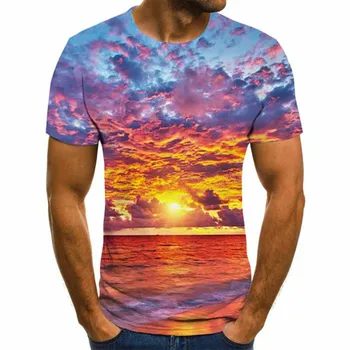 2021 Letné Nový Štýl 3D pánske T-shirt bežné krátke rukávy O-neck fashion prírodné tlač T-shirt muž ČAJ