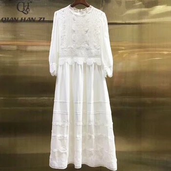 Qian Han Zi dizajnér dráhy módne maxi šaty 2020 dámske 3/4 Rukáv, vyšívané nášivka vysokej kvalite ročníka dlhé šaty