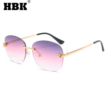 HBK Módne bez obrúčok Okrúhle slnečné Okuliare Ženy Muži 2021 Nový Dizajn Značky Zlatý Čaj Luxusné Frameless Odtiene Cestovné Okuliare UV400