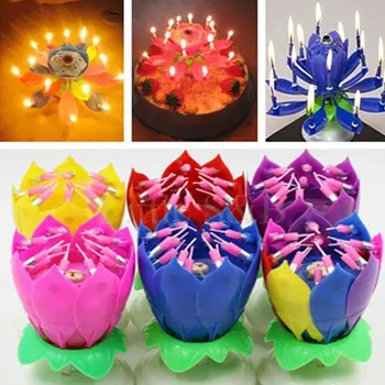 Inovatívne Strany Tortu Sviečka Hudobné Lotosový Kvet Rotujúce Happy Birthday sviečkach DIY Tortu Výzdoba Pre UR Rodiny, Priateľov