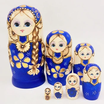 T5EC 7pcs Modrá ruskej Hniezdenie Bábiky Drevené Matryoshka Hračky pre Deti detský Vianočný Domov Miestnosti Dekorácie Halloween, ktorí Chcú