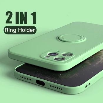Ultra-tenké potravinársky silikónové puzdro Pre iPhone 11 Pro Max s Krúžok držiak Mäkké Kvapalné Matný Silikónové Späť Prípadoch pre iPhoneX