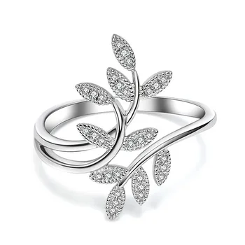 Nádherné Zirkón Leaf Krúžok Pre Ženy Šperky 2021 Trend Strieborné Pozlátené Dievča Zásnubný Prsteň Žena Prsta Ruky Bijou