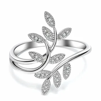 Nádherné Zirkón Leaf Krúžok Pre Ženy Šperky 2021 Trend Strieborné Pozlátené Dievča Zásnubný Prsteň Žena Prsta Ruky Bijou