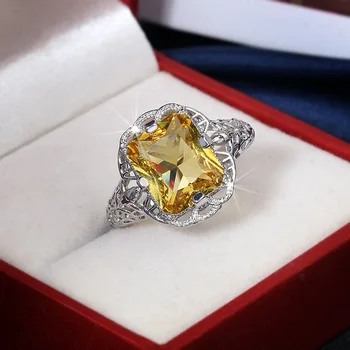 Nádherné, Očarujúce Veľké Námestie Žltá CZ Kamenný Kruh Ženy Móda Crystal Zirkón Krúžok Svadobné Trendy Šperkov Jewlery pre Ženy