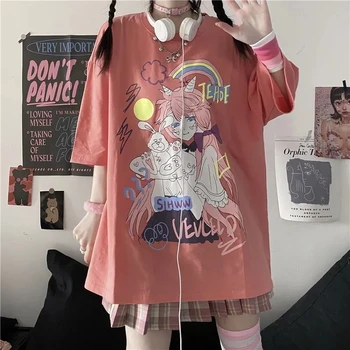 Gothic Oblečenie Voľné Tričká Harajuku Štýl Tlače Anime Tričko Streetwear Žena Krátky Rukáv Žena T-shirt E Dievča Oblečenie