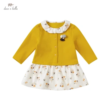 DB18650 dave bella jeseň baby girl je roztomilý kvetinový tlač patchwork šaty deti fashion party šaty deti detská lolita oblečenie