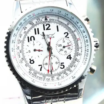 JARAGAR Mechanické náramkové hodinky Klasické multifunkčné Oceľové Náramkové hodinky Black Dial 6Hands Strane Vetra Mechanické Hodinky