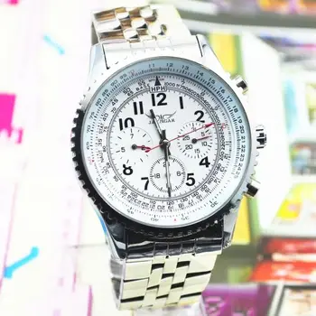 JARAGAR Mechanické náramkové hodinky Klasické multifunkčné Oceľové Náramkové hodinky Black Dial 6Hands Strane Vetra Mechanické Hodinky