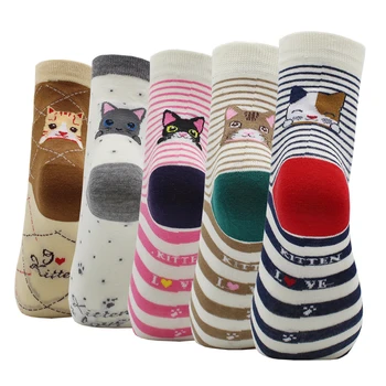 5 Párov Kawaii Japončina kórejčina Harajuku Ženy Ponožky Módne Roztomilé Mačka, Pes Kačicu Hallowmas Mlieko Cartoon Ponožky pre Ženy