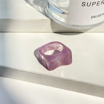 AK MI 6PCS/NASTAVIŤ Jednoduché Hrubé Farebné Transparant Akrylové Živice Vzor Geometrického Nepravidelný Prstene pre Ženy Vintage Šperky Nové