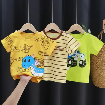 Letné Nové 2021 Deti Chlapci T-Shirt Módne Cartoon Dinosaura Tlač Krátke Sleeve T-Shirt Bavlna Novonarodené Dievčatká O-krku Topy Tees