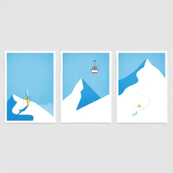 Umenie Cestovať Lyžiarske Plátno Na Maľovanie Lyžovanie Ročníka, Nástenné Plagáty Litra Mountain Snowboard Minimálne Obývacia Izba Domova Darček Č Fram