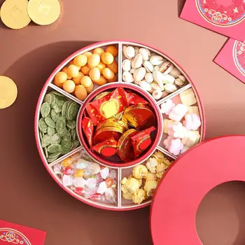 Nový Rok Štýlovo 7 Oddelení Čínske Ovocie, Snack Candy Zásobník Úložný Kontajner Box s Vekom, Cukrovinky, Pochutiny, Skladovanie Zásobník